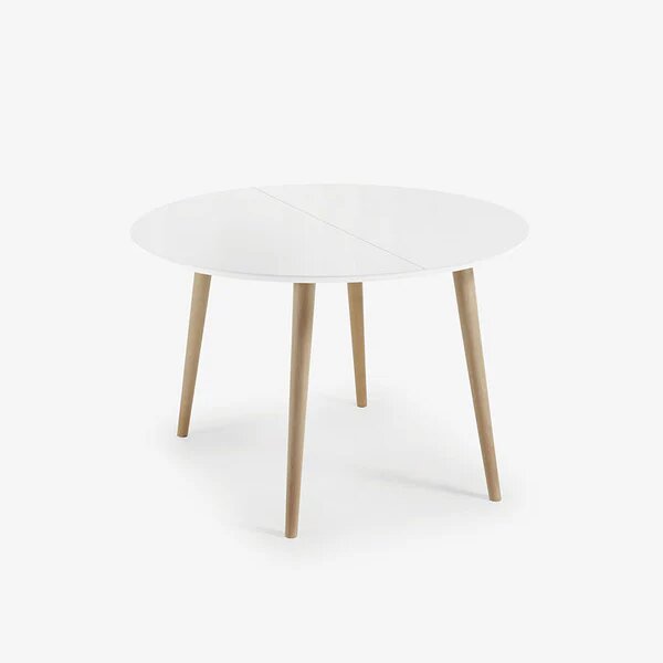 White four legged round extendable table onholdfile