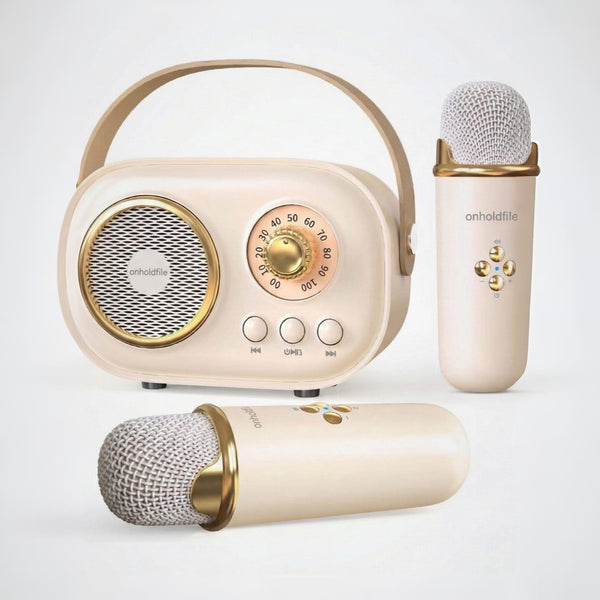 Onholdfile mini karaoke machine for children and adults with 2 wireless microphones